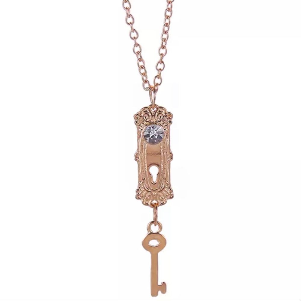 Necklace Alice in Wonderland Lock & Key golden crystal doorknob door NEW NWT